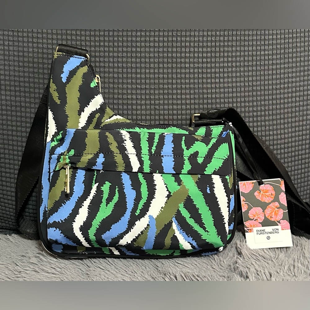 NWT Diane Von Furstenberg x Target Disco Zebra Green Utility Crossbody Bag